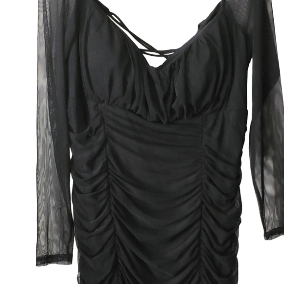 City Studio Trendy Plus Size Emma Ruched Lace-Up Black Dress 18W - Picture 7 of 11